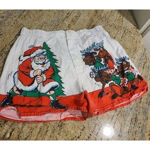 Vintage Addiction Sz L Boxer Pj's Shorts Santa Claus Flashing the Reindeer Funny